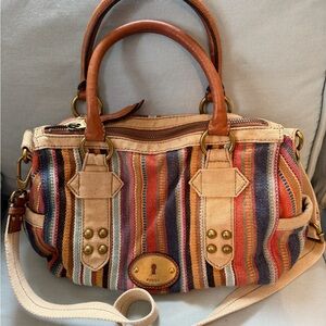 Fossil Striped  Grayson Satchel with Multicolor Design
